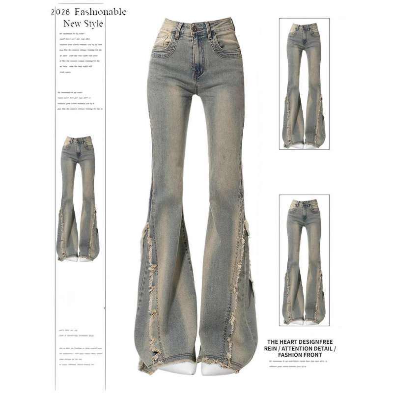 Women s High-Waisted Slimming Micro-Flare Jeans: Spicy, Raw Hem, Tummy-Concealing, Stylish Niche Design S