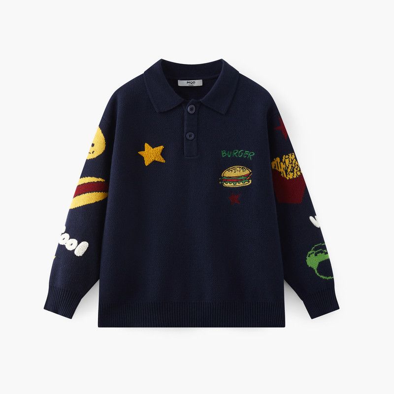 [Vip] Mqd Children s Clothing Boys  Sweater 2025 Winter New Style Turn-Down Collar Knitwear Children s College Style Jacquard Sweater Tibetan youth 110