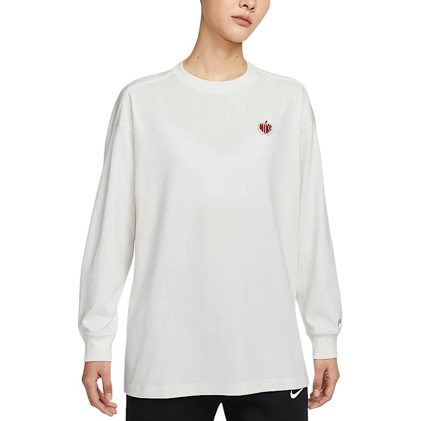 

Nike Sportswear Logo Loose Fit Long Sleeve Drop Shoulder T-Shirt Women Tops Sail-White IB1670133 L