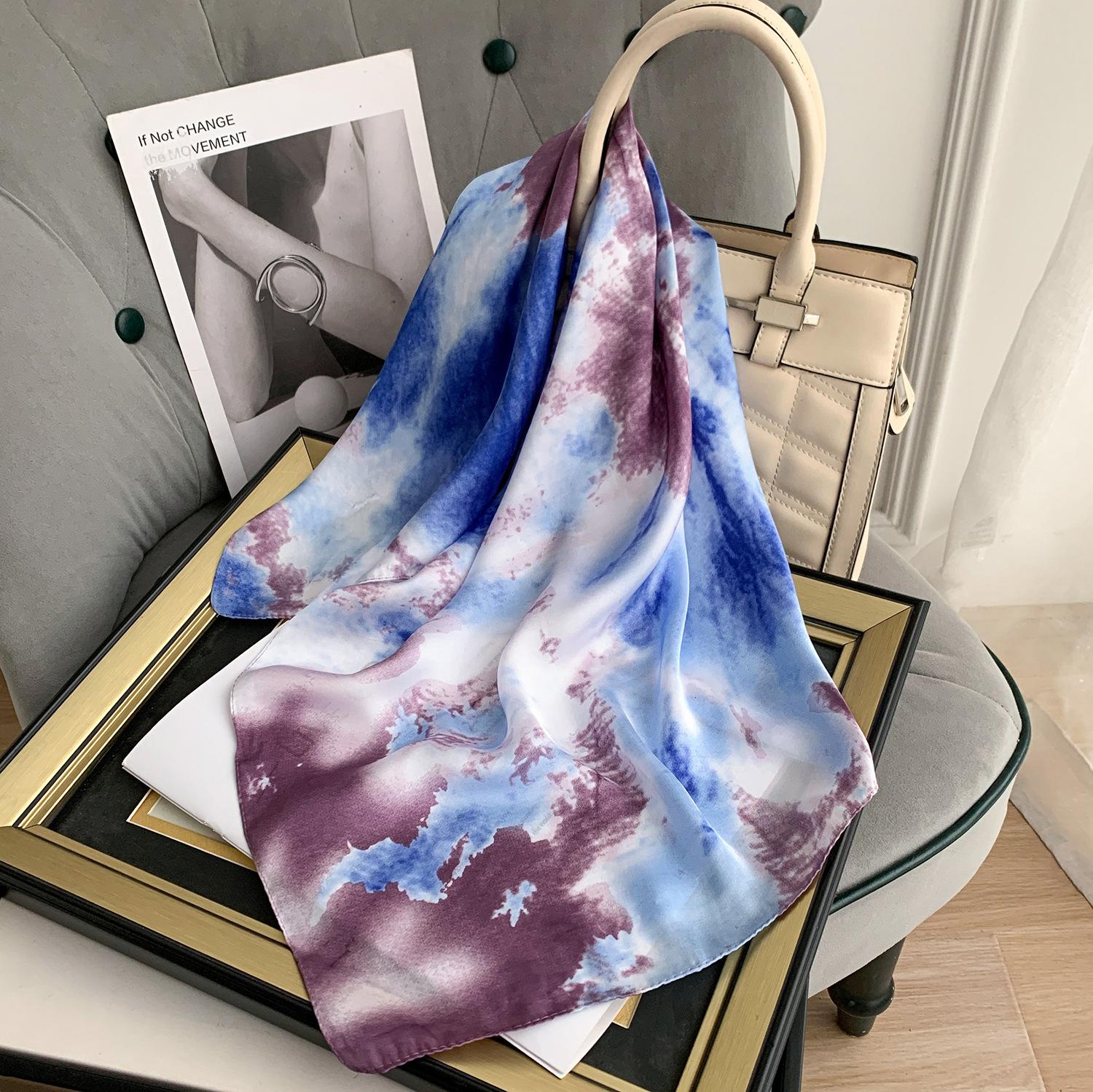 

Silk scarf women s printing tie-dye retro silk feel literary and decorative scarf 70cm*70cm