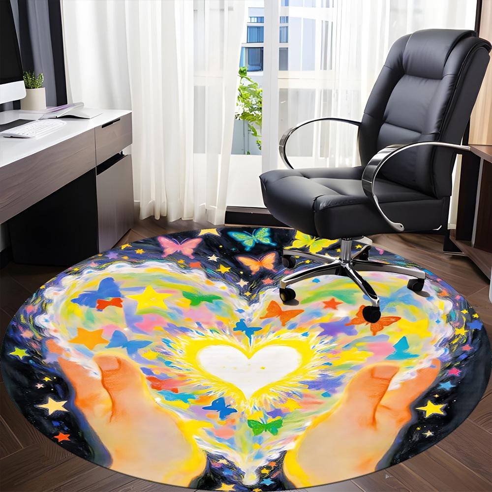 1pc Heart Butterflies Office Round Area Rug, Indoor Mat Suitable ForOffice, Under Office Chairs Bedroom Living Room Home Decor, Room Deco T207