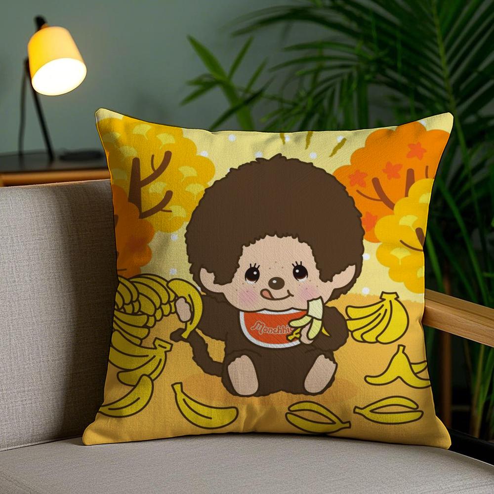 Cartoon M-Monchhichis Cushion Cover Plush Fabric Soft Double-Sided Printed Invisible Zipper Sofa Pillow Case Home Decor