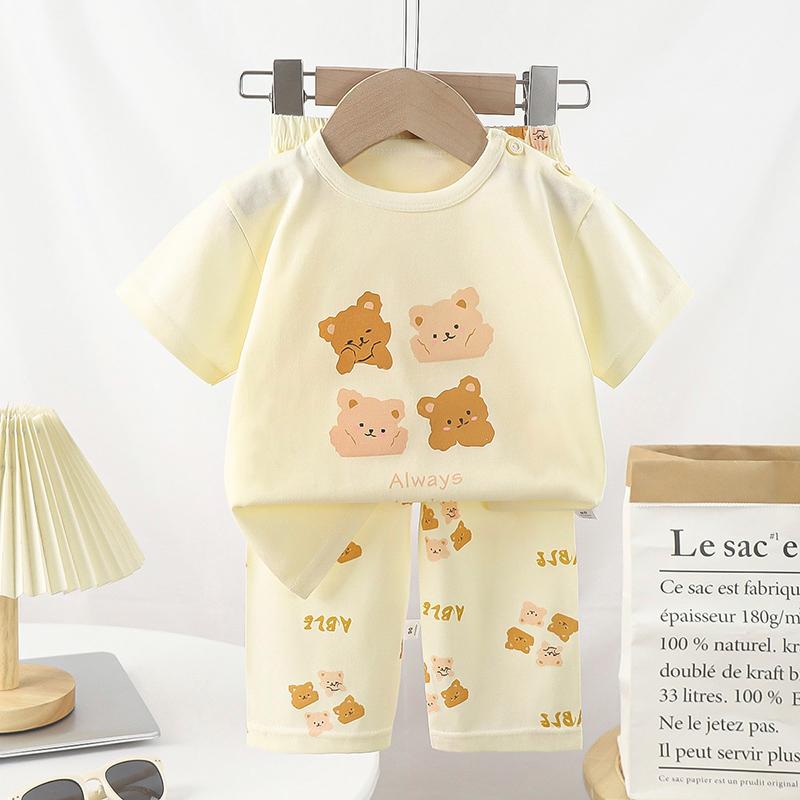 Sommer Kinder Kurzarm O Neck T-shirt Hosen Set Casual Baggy 2 stücke Anzug Baumwolle Cartoon Printes Outfit