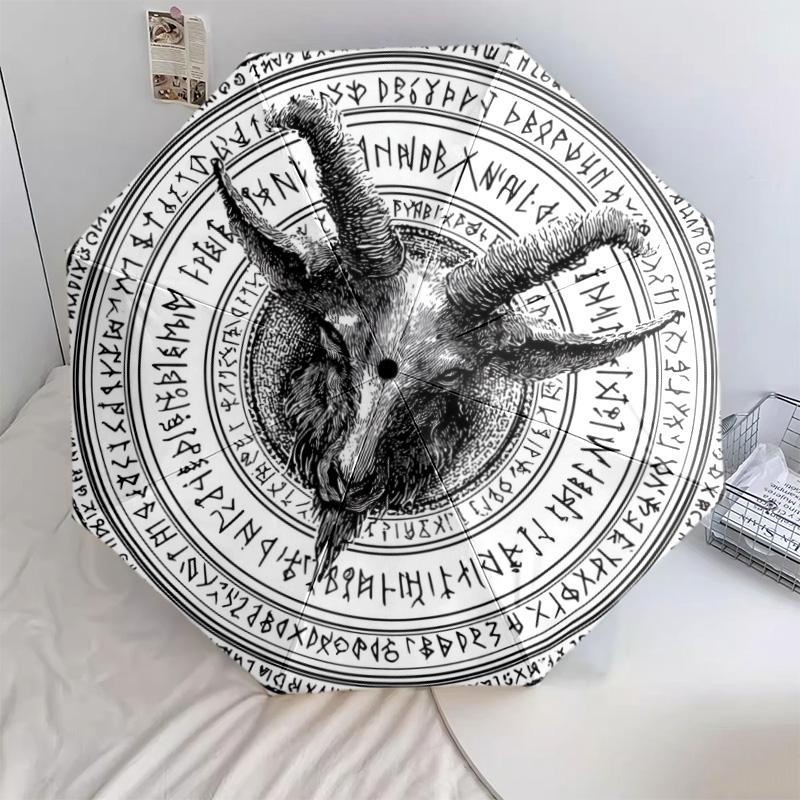 0106 Runic Sheep Head  pattern, automatic folding umbrella, portable and foldable design, 8 ribs, a Christmas or birthday gift.