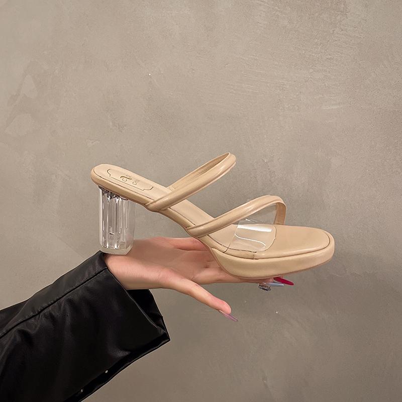 Women Sandals High Heels 7-9 Cm Silver Transparent Female Sandals Summer Sexy Nightclub Waterproof Platform Women's Shoes