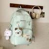 Color Solid Simple Letter Pattern Student Backpack With Decoration Pendant
