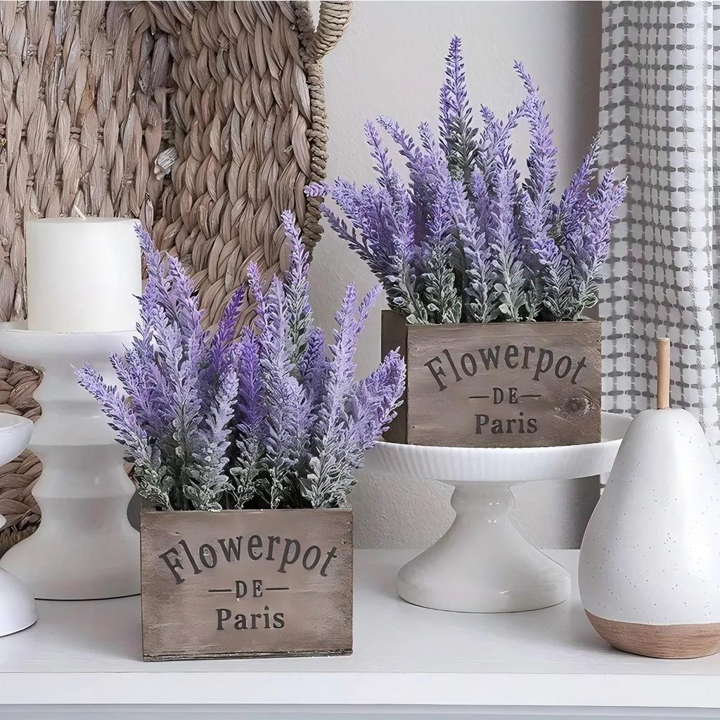 5-Head Flocked Lavender Artificial Flower for Home and Outdoor Decor