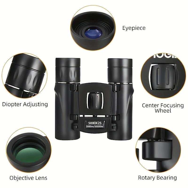 5000x25 HD Zoom BAK4 Telescope Jumelles Portable Powerful Folding Low Light Binoculars Long Range for Hunting Camping Hiking