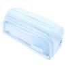 Pencil Pouch Blue Large Capacity Canvas Pen Bag with Transparent Compartment for School Office Travel