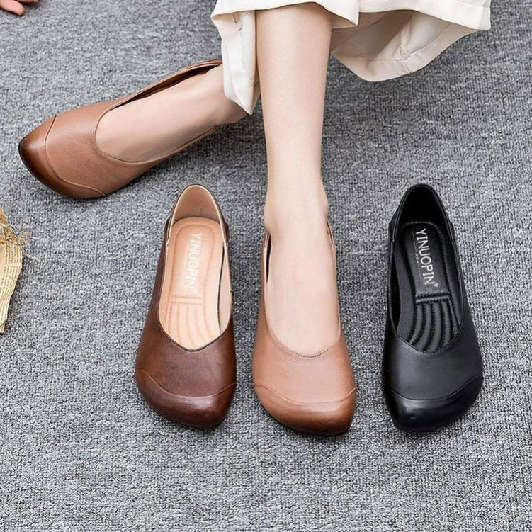 Autumn Retro Mother Shoes Soft Sole Women's Comfortable Shallow Mouth Women's Shoes Tendon Sole Single Shoes Flat Shoes