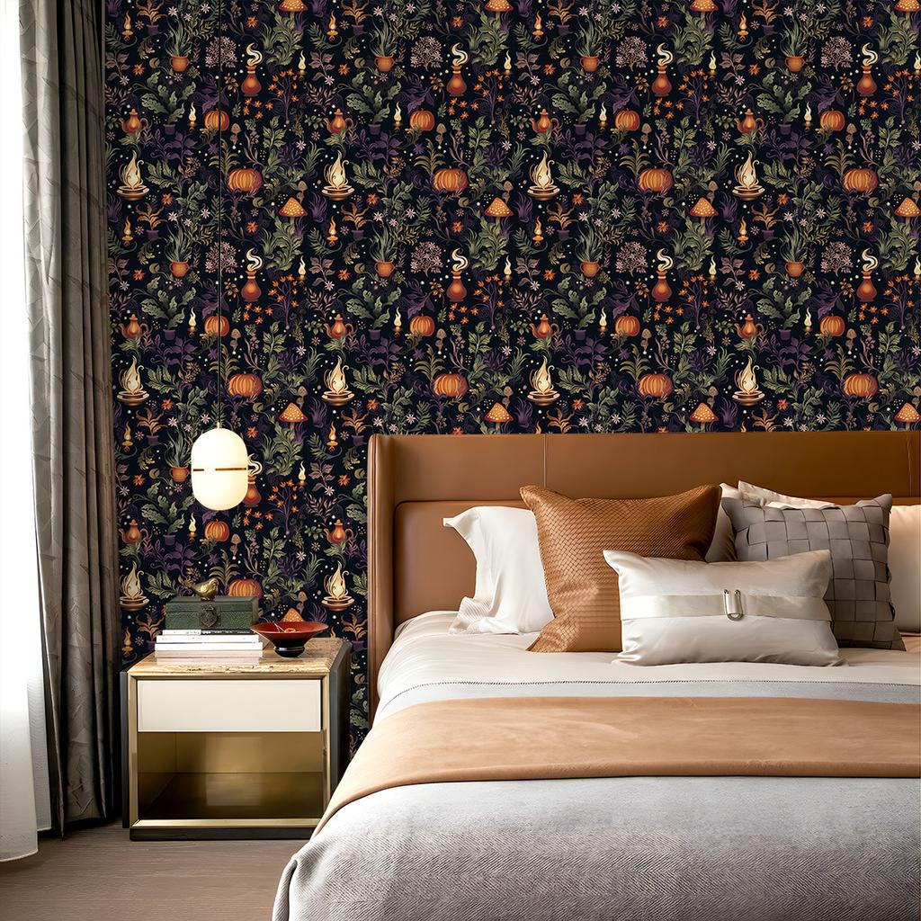 Gothic Boho Peel and Stick Wallpaper Plants Herbs Contact Paper Waterproof Removable Wallpaper for Living Room Bedroom Cabinet