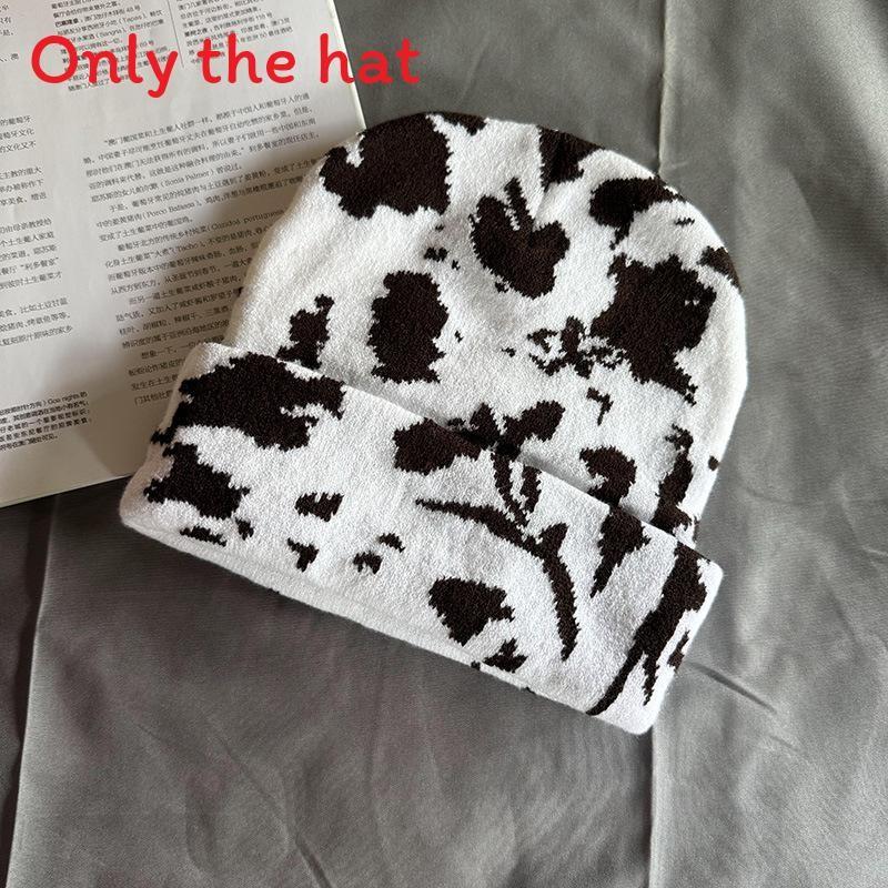 Cow Pattern Knit Cap For Winter Fashion Unisex Cozy Autumn Headwear