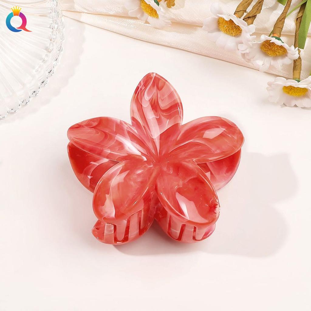 2 Pcs Hawaiian Flower Claw Clips for Women,Marble Vein Flower Hair Claw Clips for Thin Hair,Cute Beach Hair Accessories