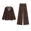 Animal Pattern Print Translucent Shirt 8792139 Animal Pattern Print Wide Leg Casual Trousers 8743148