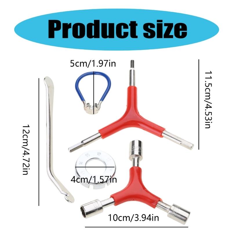 Bicycles Spoke Wrench Tool, Hardened Steel 5-in-1 Spoke Rims Tool for Adjusting and Repairing Bicycles Wheel Tension