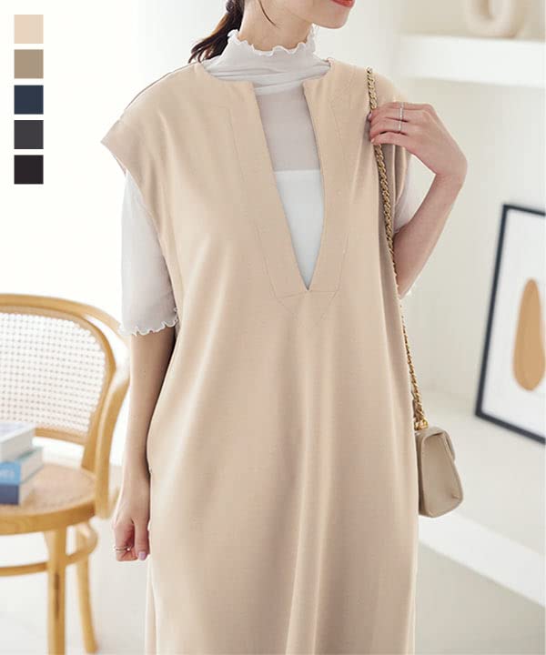 Kobe Lettuce Women's Jumper Skirt with Ponte Keyhole and Keyhole Dress [E3259] One Size, Light Beige