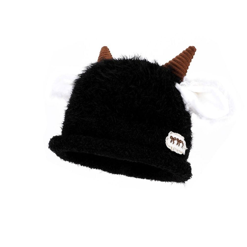 Fluffy Knitted Beanie Hat Polyester Warm Winter Skull Cap Cute Plush Beanie Hat  For Women