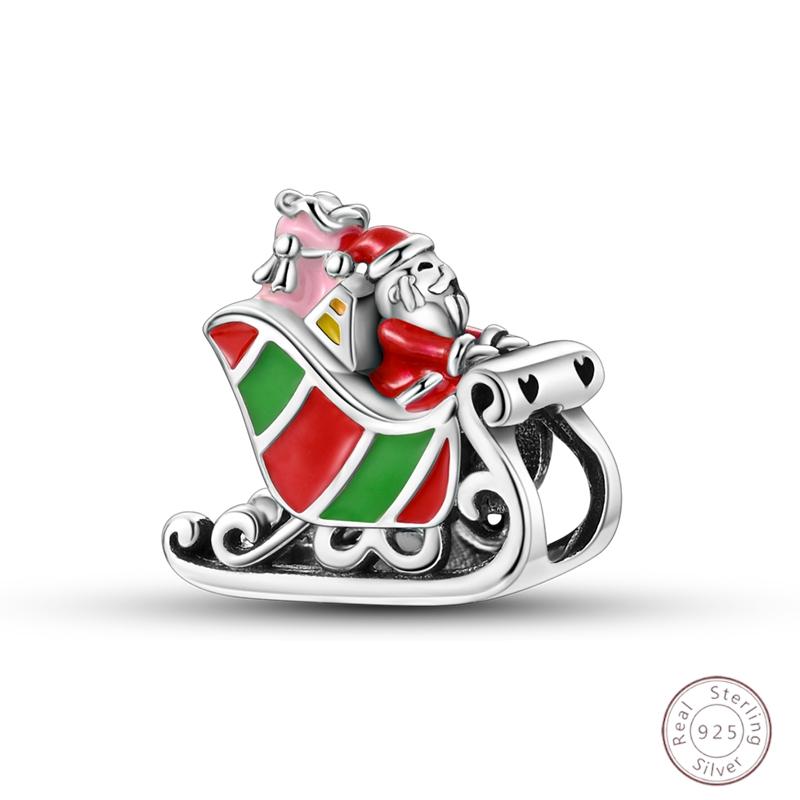 Christmas Charm Bead Pendant Copper Christmas Elk Santa Snowman Claus Charm Fit Original Bracelet Women Diy Jewelry