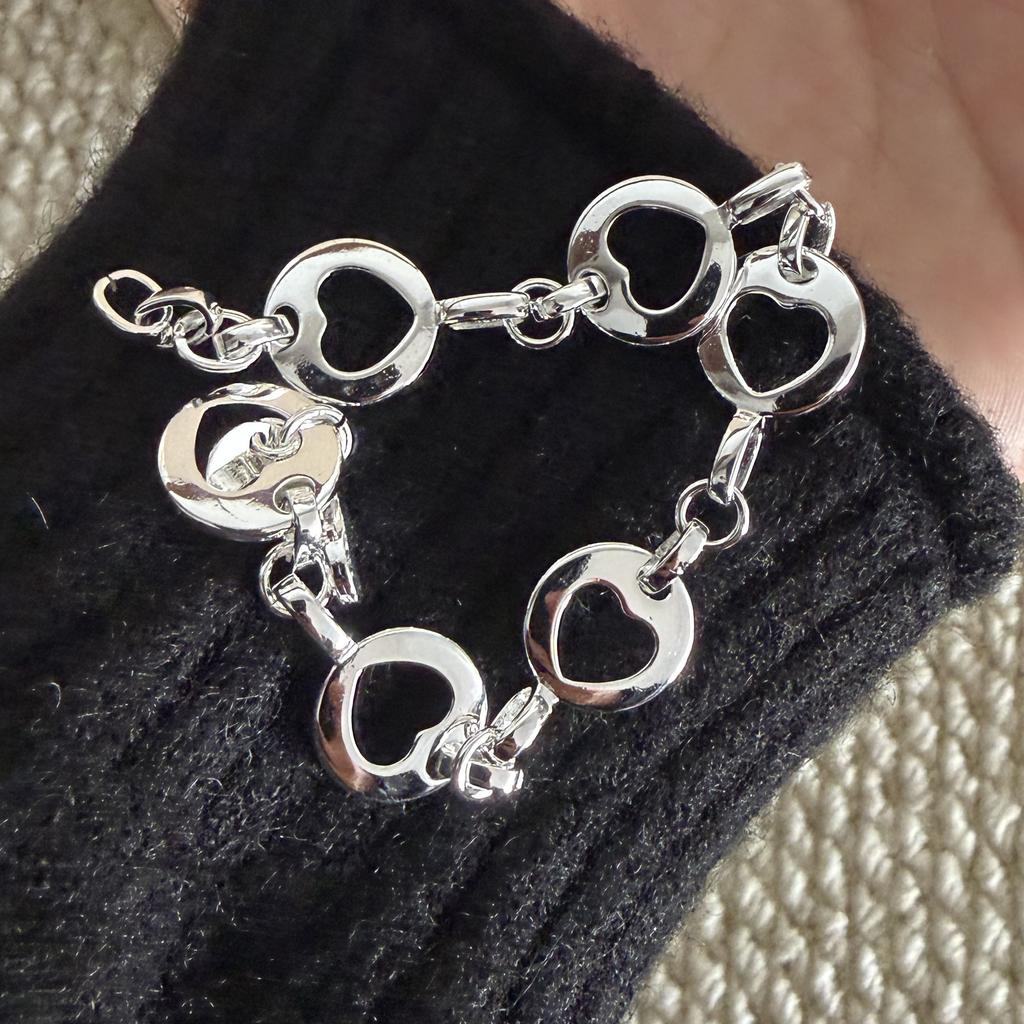 100% Solid 925 Sterling Silver Retro Bracelet for Women Men Vintage Handmade Wide Heavy Hollow Heart Bracelet Birthday Gift