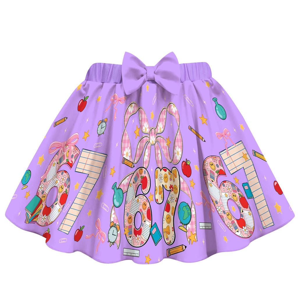 20760 Kids Girls Steal a Brainrot 67 Print Swimsuit Swimwear Top Skirt Sets