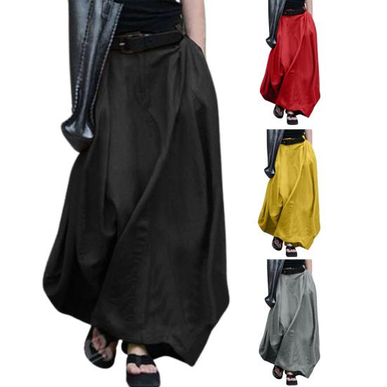 High Waist A-Line Ankle-Length Women Skirt Solid Color Office Maxi Skirt Female Clothing