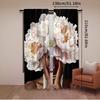 2Pcs African American Curtain Black Girl Pink Peony Floral Retro Rose Pearl Artwork Suitable For Bedroom Bathroom Living Room