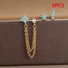 3PCS Vintage Zircon Flower Stud Earring Set For Women Stainless Steel Double Studs Chain Tassel Piercing Earring Fashion Jewelry