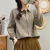 Vintage Striped Cotton Shirt for Women, Long Sleeve Retro Artistic Shirt, Versatile Blouse