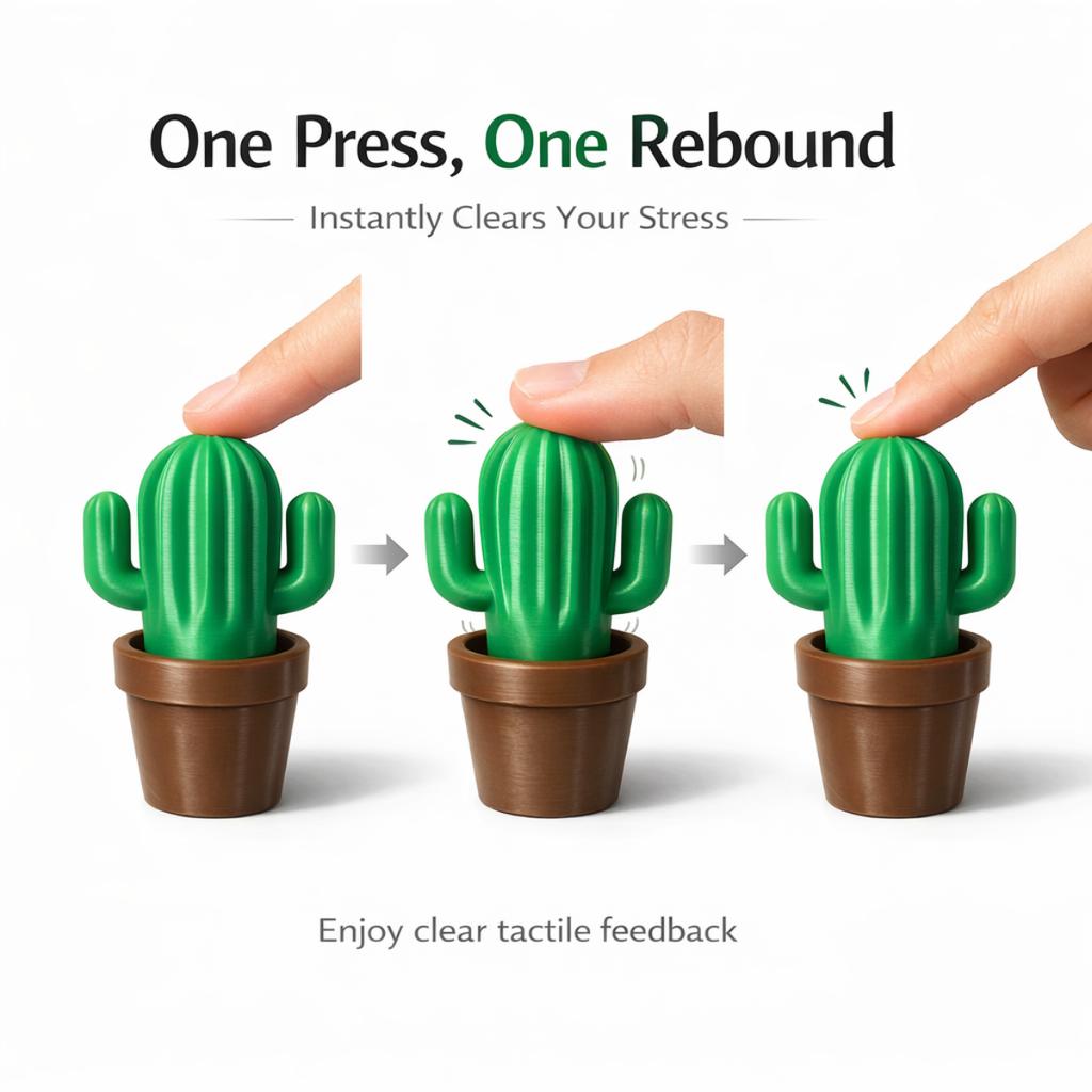Mini Cactus Stress Relief Clicker Press Rebound Fidget Toy Desk Decor Portable 70mm