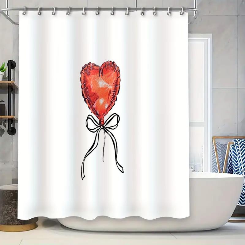 Romantic Red Heart Bow Shower Curtain Set Waterproof Bathroom Decor Vintage Floral Pattern Backdrop Washable Liner