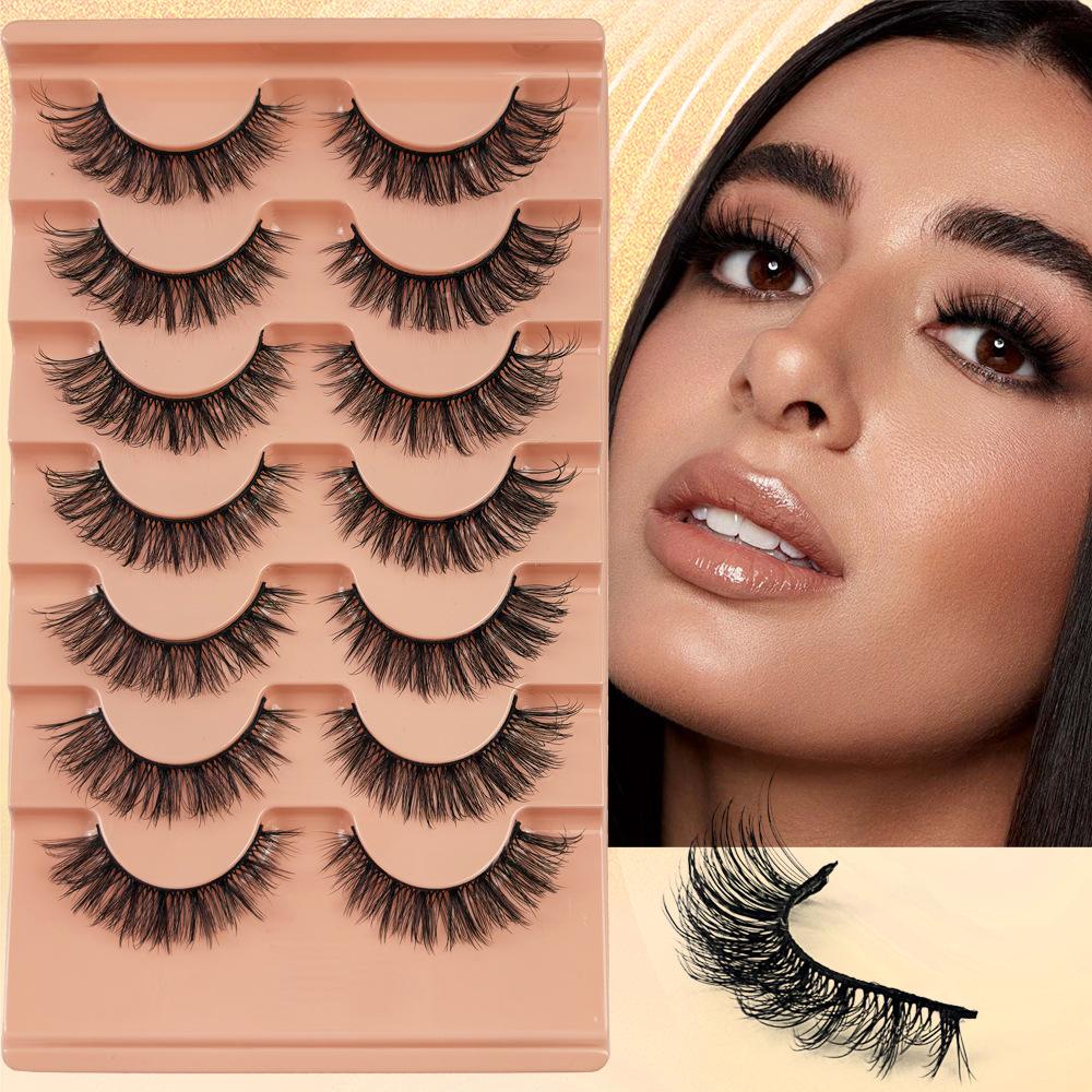 False Eyelashes Naturally Curl Up the Whole Black Stem Multi-layer Three-dimensional Orange Tray, One Piece of 7 Pairs of Eyelashes