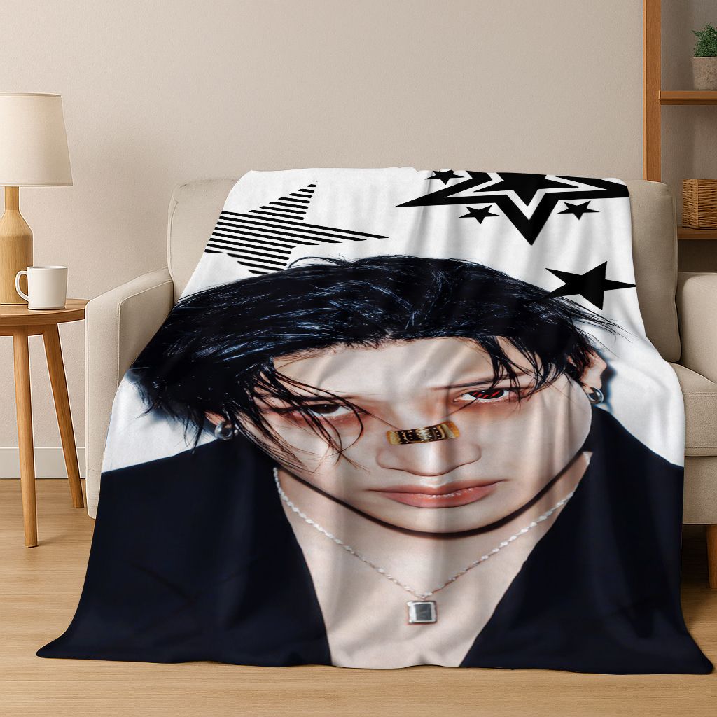 Manta de Franela Estampada 3D de Bang Chan Estrella Kpop Stray Kids Manta Suave y Cálida para Dormitorio Sala de Estar Cama Viaje Camping Picnic Regalo