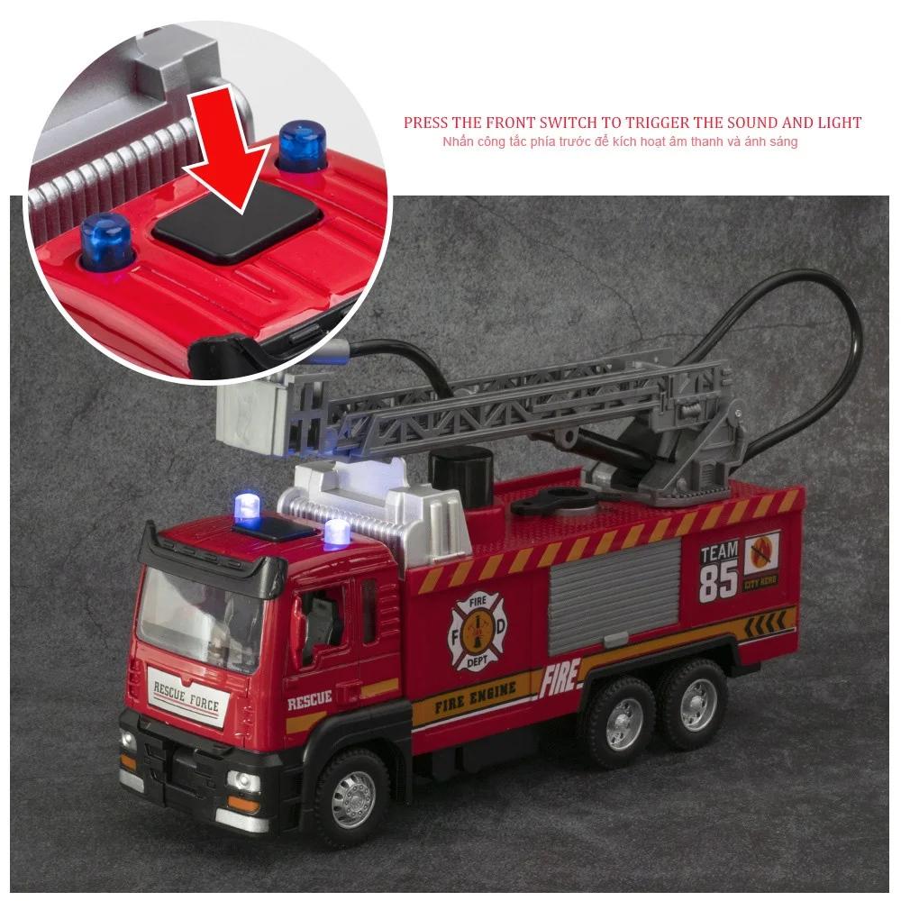 2in1 Fire Truck Model Water Spary Truck Toy Alloy Simulation Sprinkler Ladder Truck Car Electric Cars for Children Kids Toy
