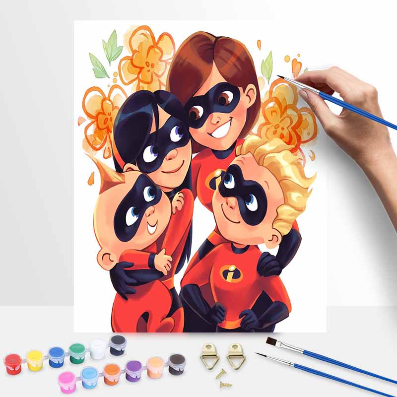 Disney The Incredibles Oil Painting Kit Home Bedroom Wall Decor Handmade Gift Art Crafts Supplies Decorating Creative DIY Wall Decor Fun 20x30cm