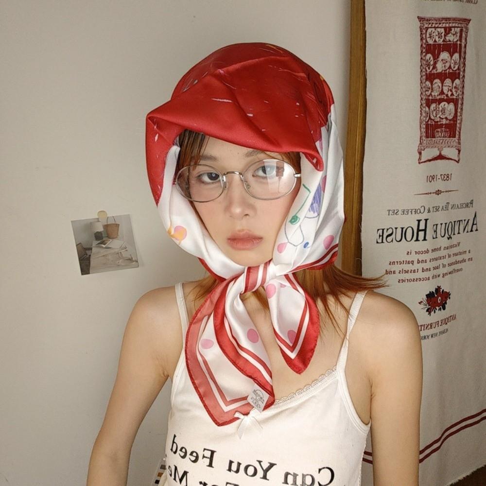 Spotted Dog Silk Satin Turban Breathable Bandana Head Scarf Square Headband  Women's Accessory