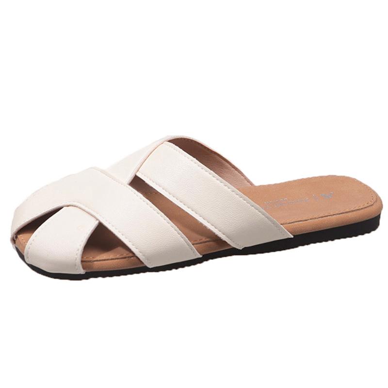 2025 summer new retro bag head half slippers open-toed wear breathable one-word drag female lazy flat-bottomed muller shoes