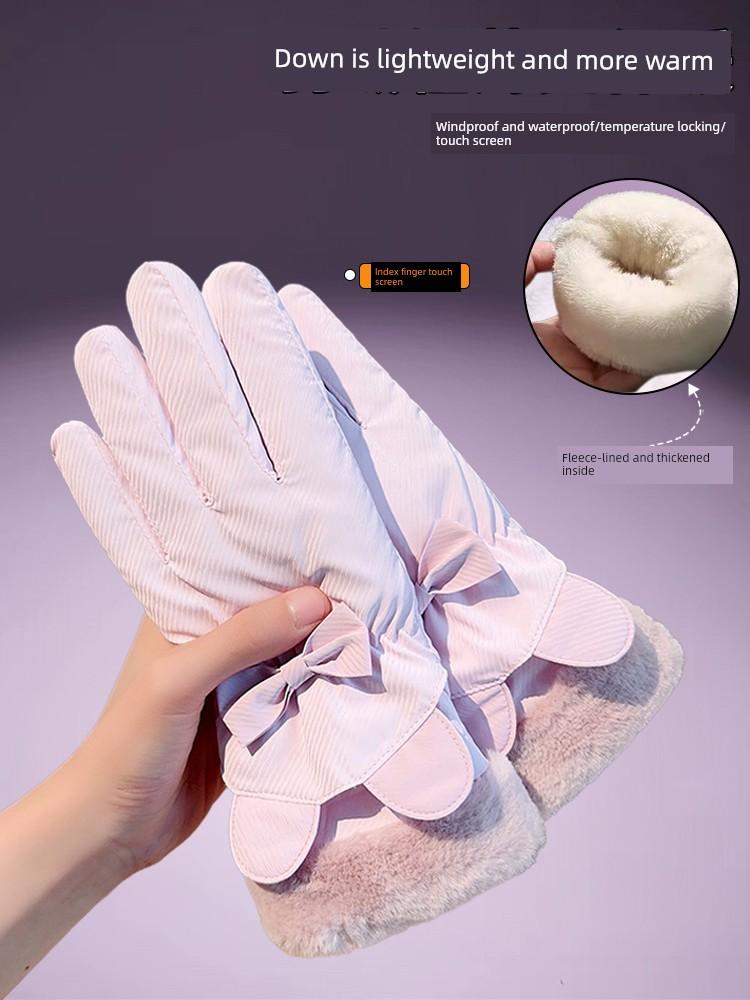 Gloves Women Winter Warm Touch Screen Riding Gloves Women Winter Electric Car Cold-Proof Windproof Cotton Gloves Fleece-lined Thickened