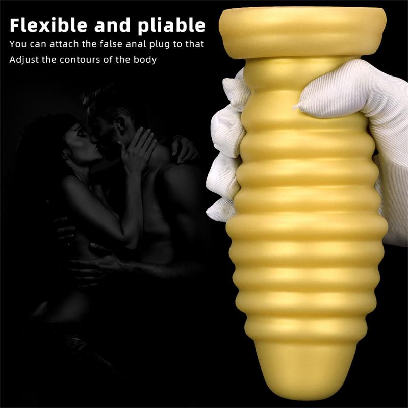 Goldenes Silikon, weich, extra groß, super dick, mit Saugnapf, Anal-Expander, Anal-Plug, Anal-Fisting, hinterer Anal-Masturbator