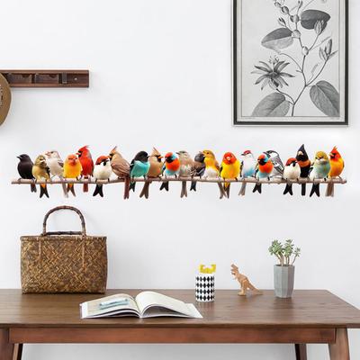 Sticker Mural Branche d'Arbre Colorée Oiseaux Auto-Adhésif Décoration de Maison pour Salon Chambre Entrée Décoration Murale