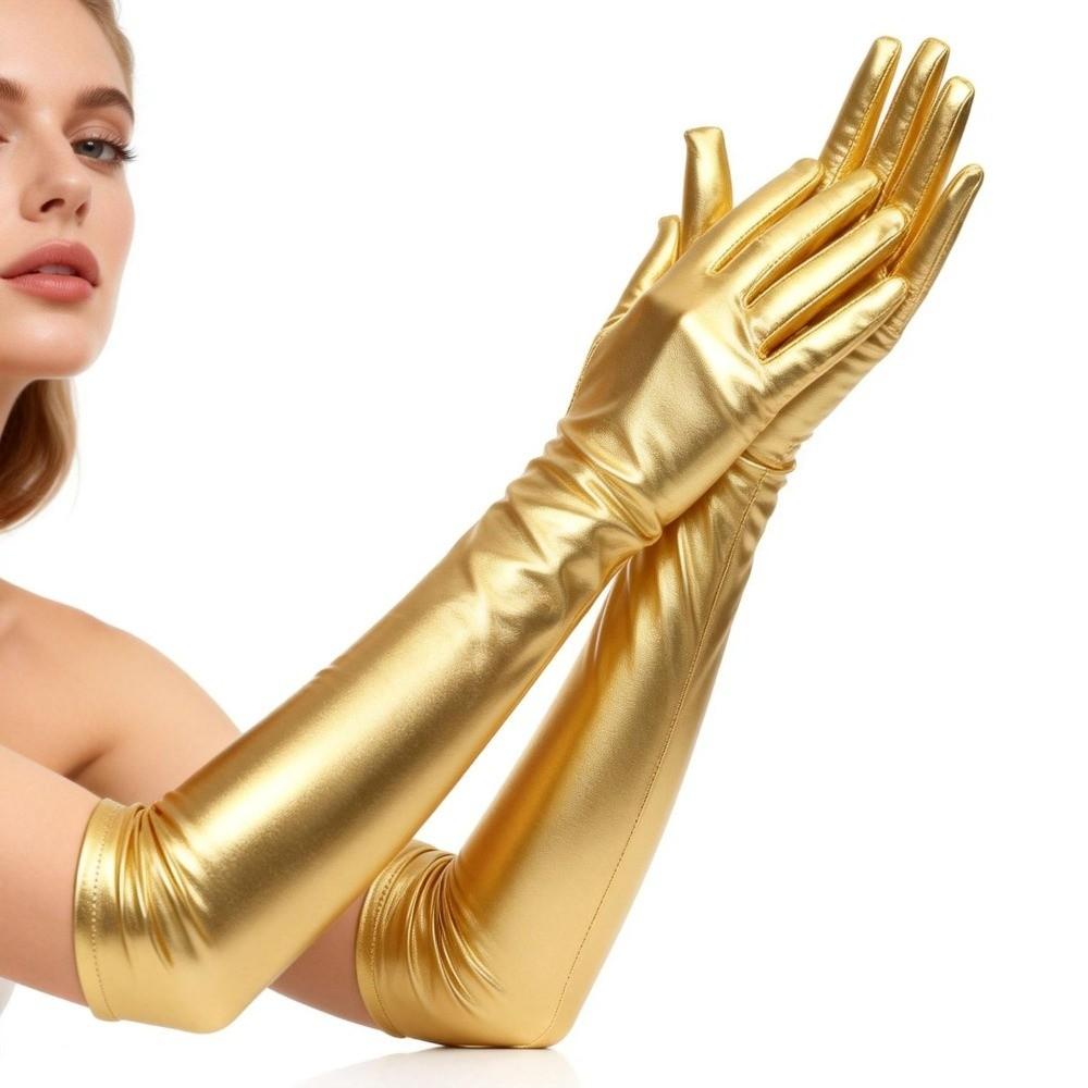 Skinny Patent Leather Gloves Solid Color Etiquette Mittens Fashion Long Gloves  Cosplay Accessory