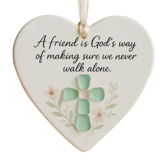 Friendship Sea Glass Christmas Ornament Round/Heart Shaped Friendship Keepsake for Best Friends Handmade Sea Glass Art Hanging Ornament