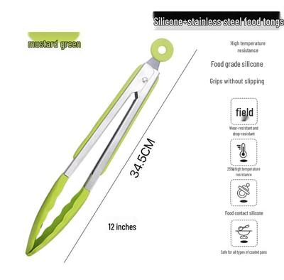 12-inch High-Temperature Silicone & Stainless Steel Food Tong