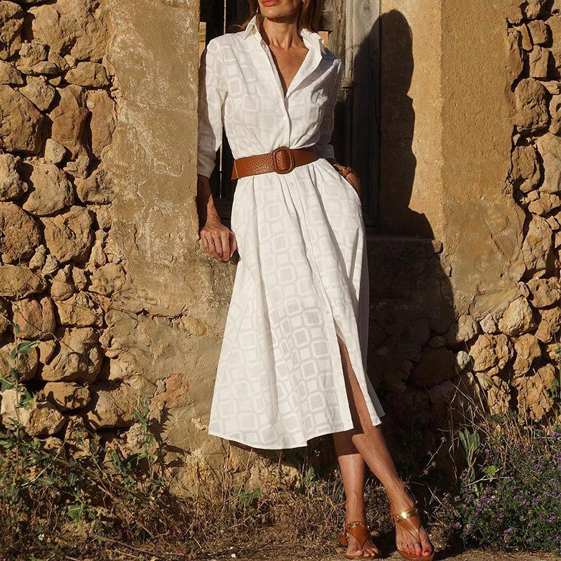 

2025 Autumn/Winter New Collection, Women s, Fashion Plaid, Printed, Medium Length, Shirt Dress, Professional Women s Wear, High End S білий