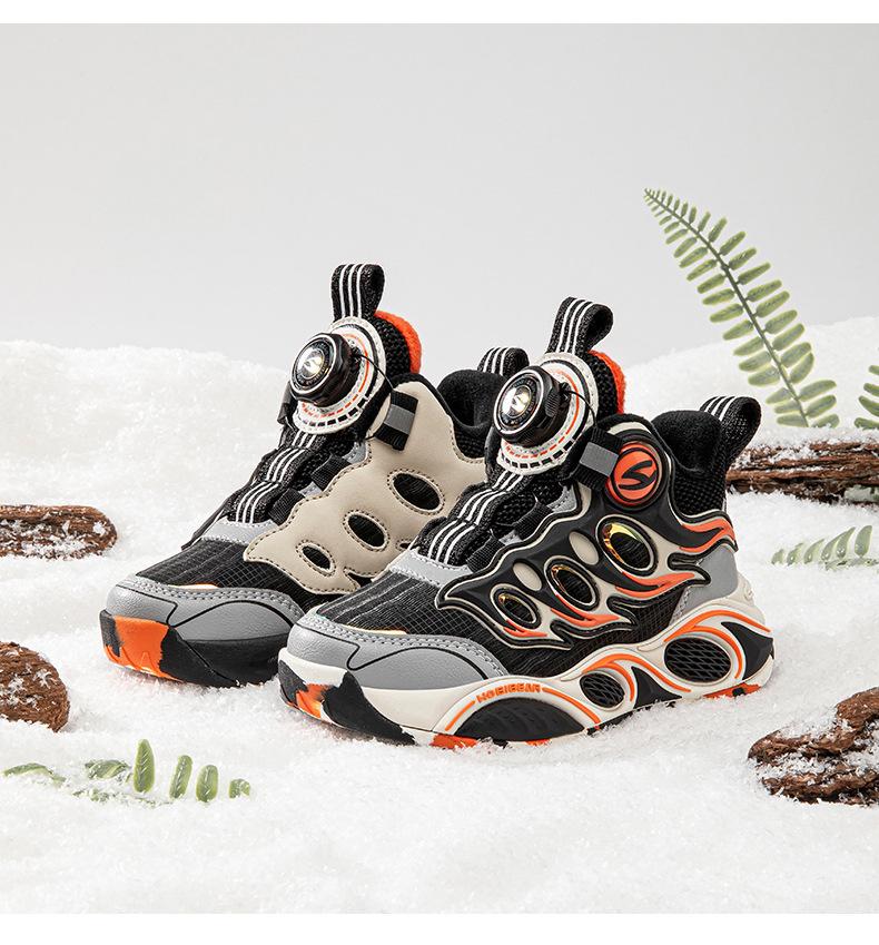 HOBIBEAR Boys' Velvet-Lined Winter Basketball Shoes - Two-Layer Cotton Warm Outdoor Sports Footwear