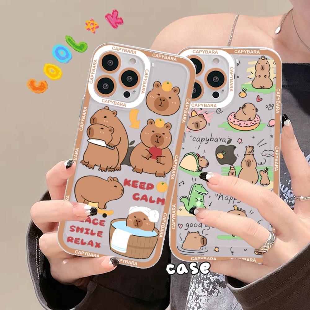 Cartoon Capybara Phone Case For iPhone 15 14 13 12 11 Pro Max XS X XR Mini Protective Cover