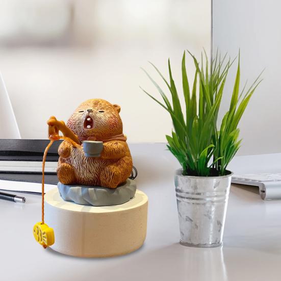 

Fishing Animals Figurine Resin Panda Groundhog Capybara Statue Angler Animal Series Ornament for Office Desk Fish Tank Decoration B