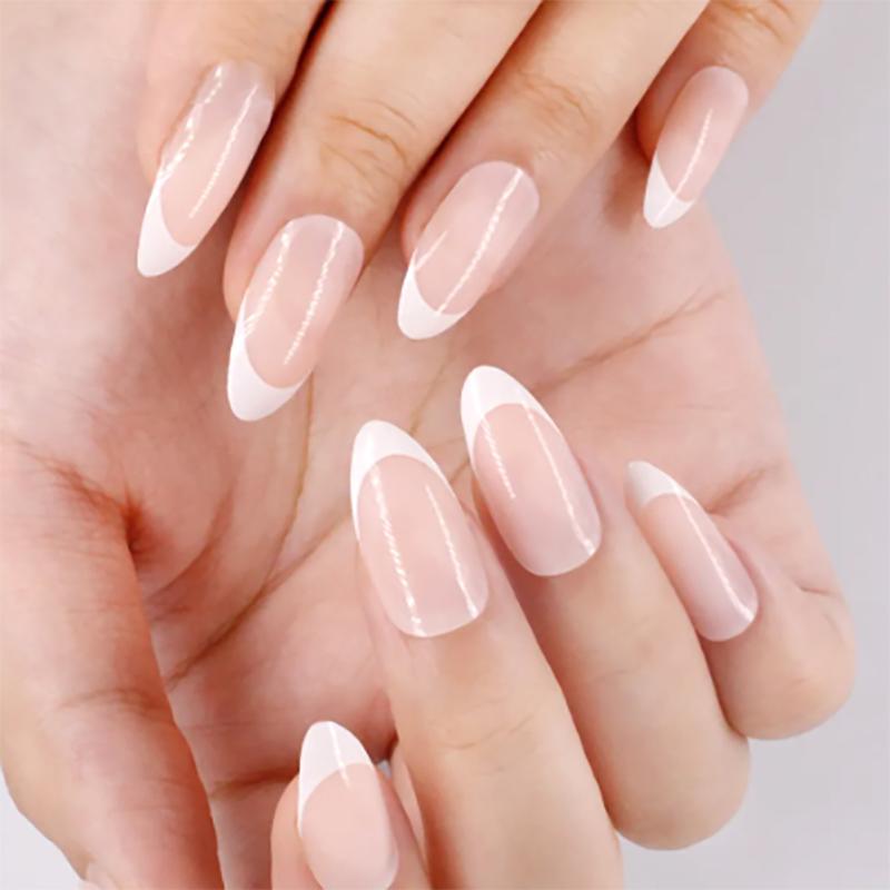 24 Pcs Nude Acrylic Press On Nail Art Short Medium Cheap Artificial Nails Simple White Black French Tips Fake Nails Set For Glue
