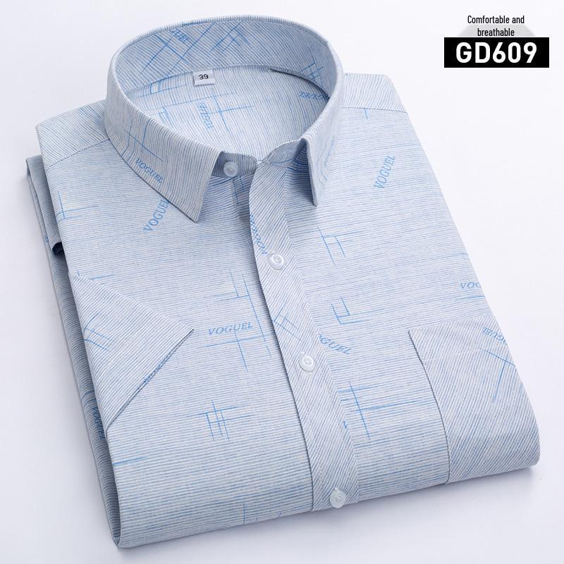 New Summer Men's Printed Plaid Short-Sleeved Shirt for Middle-Aged and Elderly.