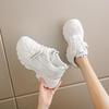 Women's 2025 Breathable White Dad Shoes - Round Toe, Lace-Up, Thick Sole, Mesh, Casual Sports Sneakers.