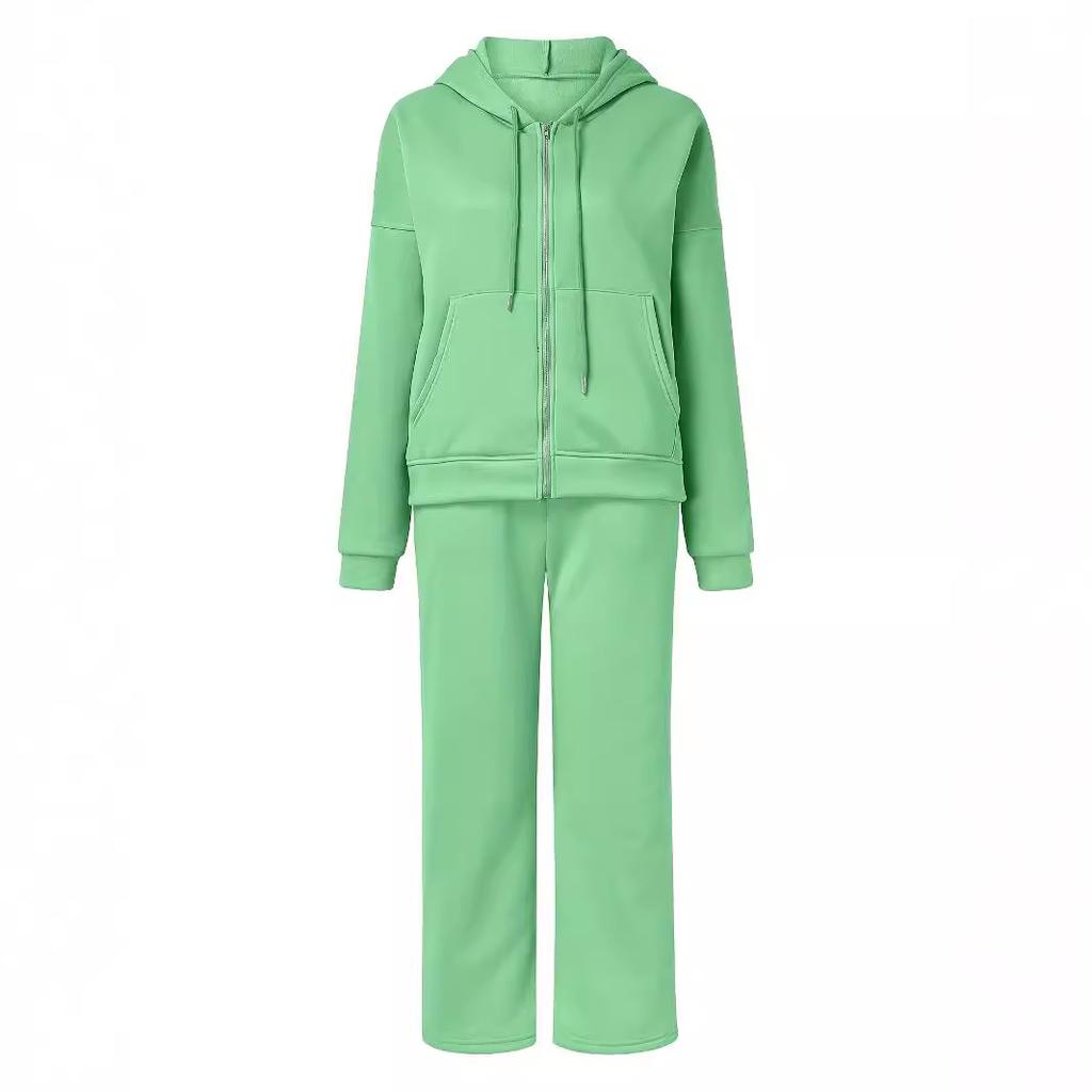 Women's Set Autumn and Winter Casual Sports Solid Color Loose Hooded Sweatshirt Jogging Pants Two-piece Set